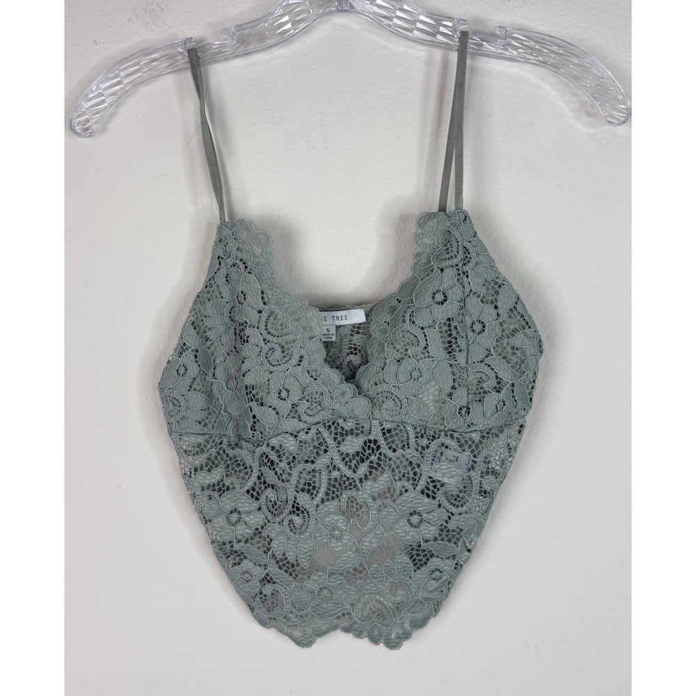 Love Tree Bralette Women S Sage Green Lace V-Neck Adjustable Camisole Crop Top